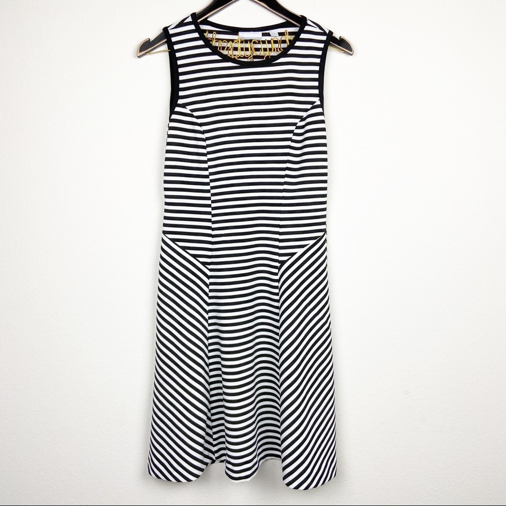 NY&C black white stripe fit flare sleeveless dress